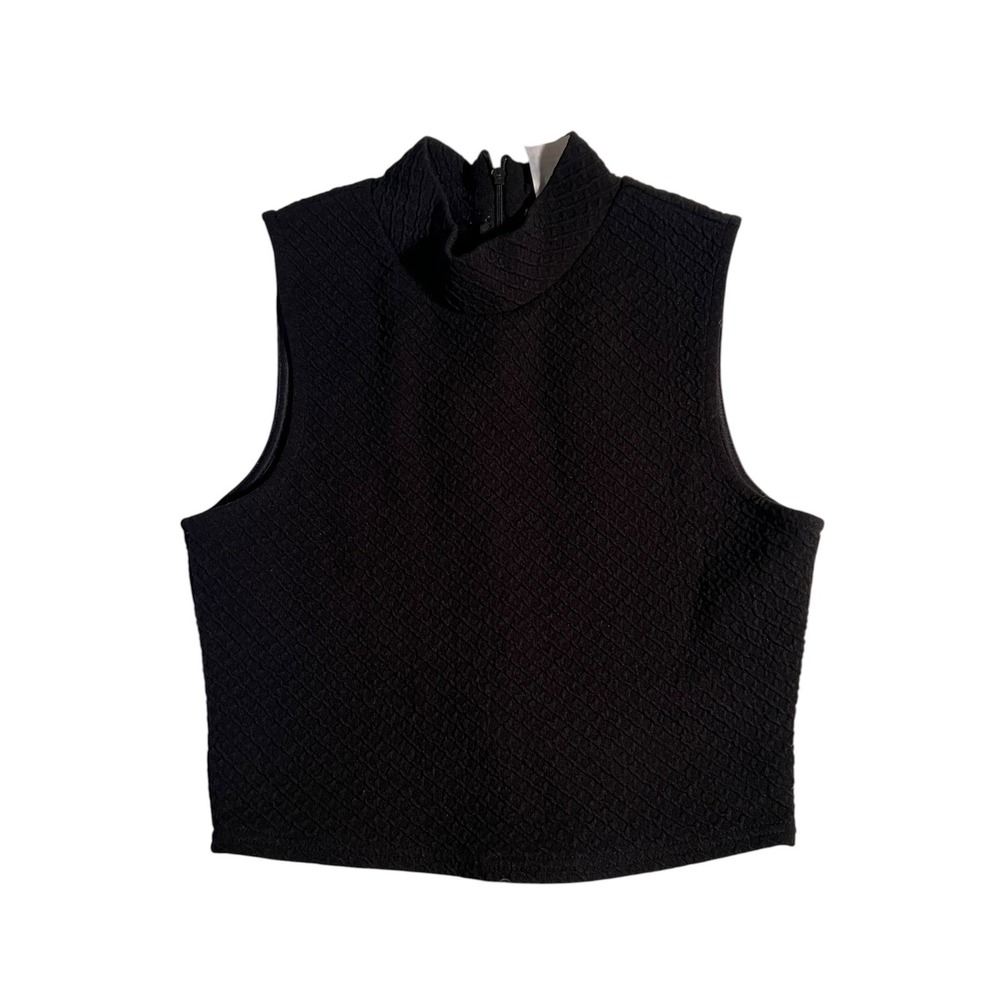 inTu. Women's Size Small Sleeveless Mock Neck Top Black Textured Zip Back TW2908